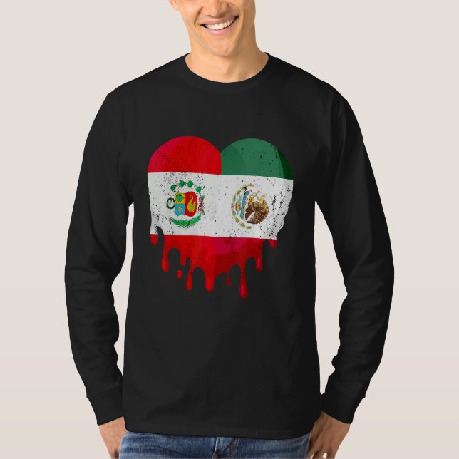 Peru Mexico Flag Heart Citizen Grown Patriot Count T-Shirt (Front)