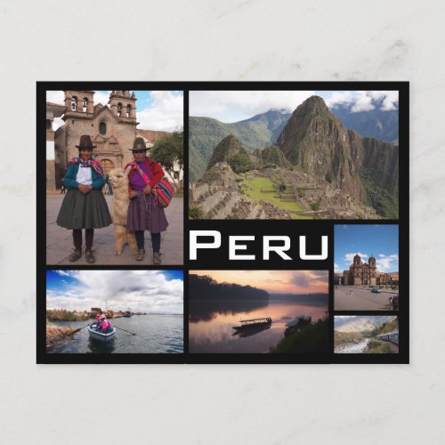Peru multiple image collage black text postcard