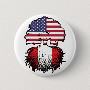Peru Peruvian American USA Tree Roots Flag Button