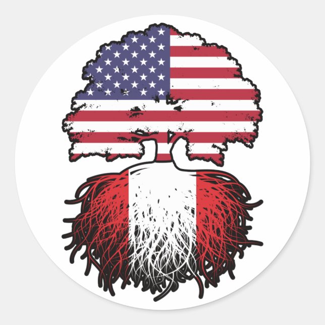 Peru Peruvian American USA Tree Roots Flag Classic Round Sticker (Front)