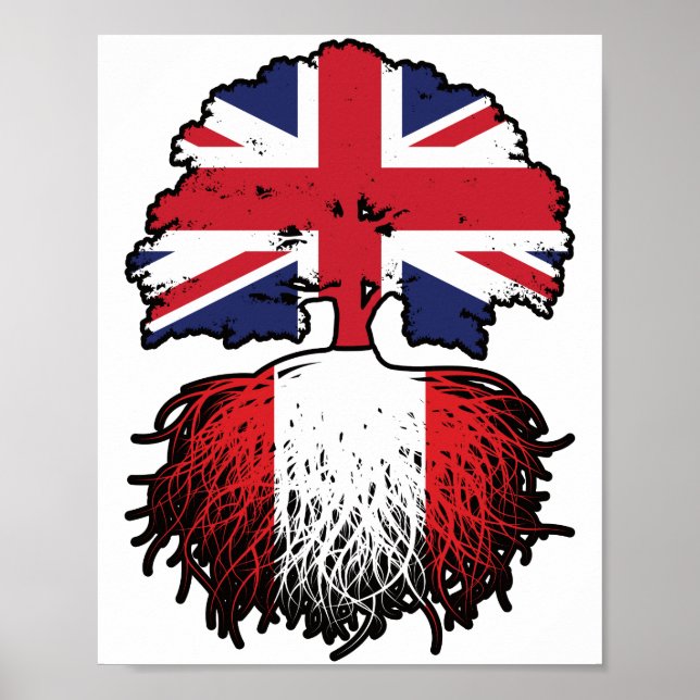 Peru Peruvian British UK Tree Roots Flag Poster (Front)