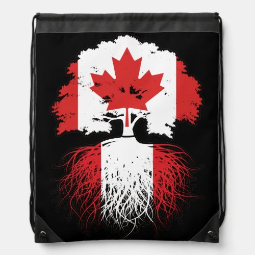 Peru Peruvian Canadian Canada Tree Roots Flag Drawstring Bag