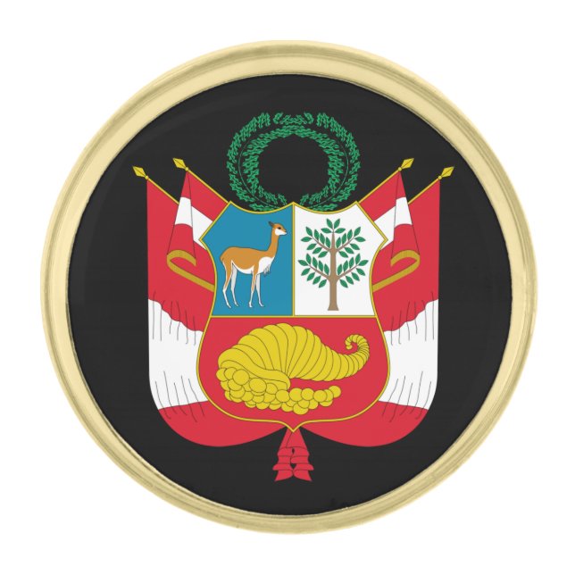 Peru & Peruvian Coat of Arms, Flag / business Gold Finish Lapel Pin (Front)