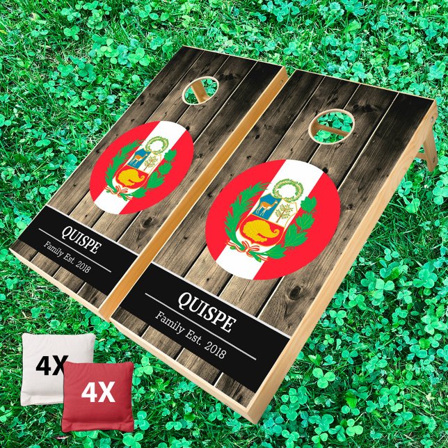 Peru & Peruvian Flag Rustic Wood / Family fun Cornhole Set (Creator Uploaded)
