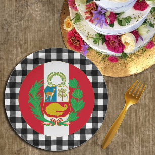 Peru Plate, buffalo plaid & Peruvian Flag Paper Plates