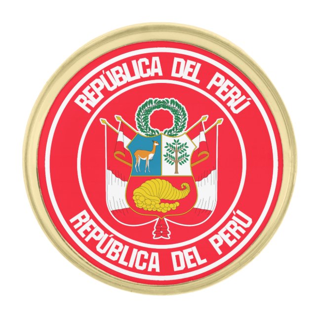 Peru Round Emblem Gold Finish Lapel Pin (Front)