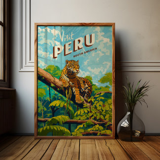 Peru South America Vintage Travel Poster Jaguar
