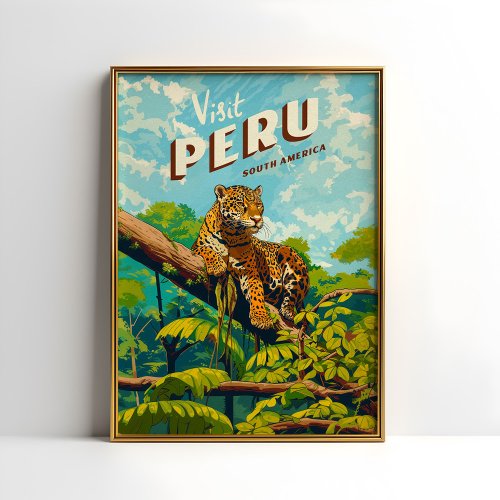 Peru South America Vintage Travel Poster Jaguar