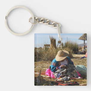 Peru Woman Sewing Embroidery Keychain