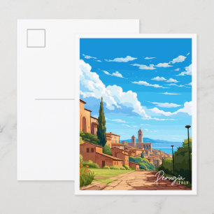 Perugia Italy vintage travel illustration Postcard