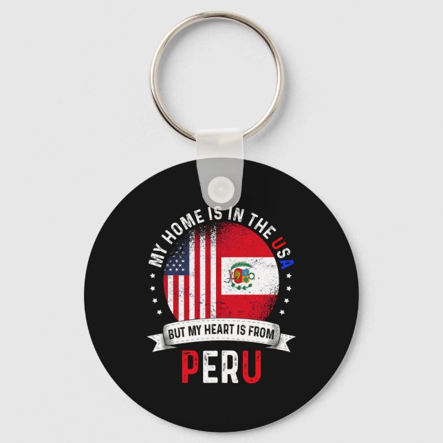 Peruvian American Patriot Heart Is From Peru Flag  Keychain (Front)