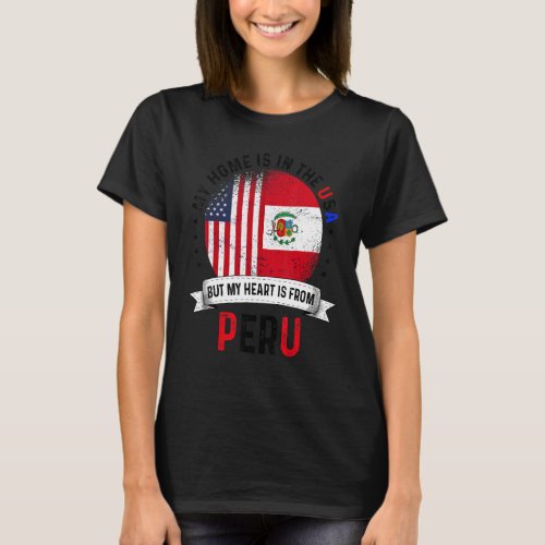 Peruvian American Patriot Heart Is From Peru Flag T_Shirt