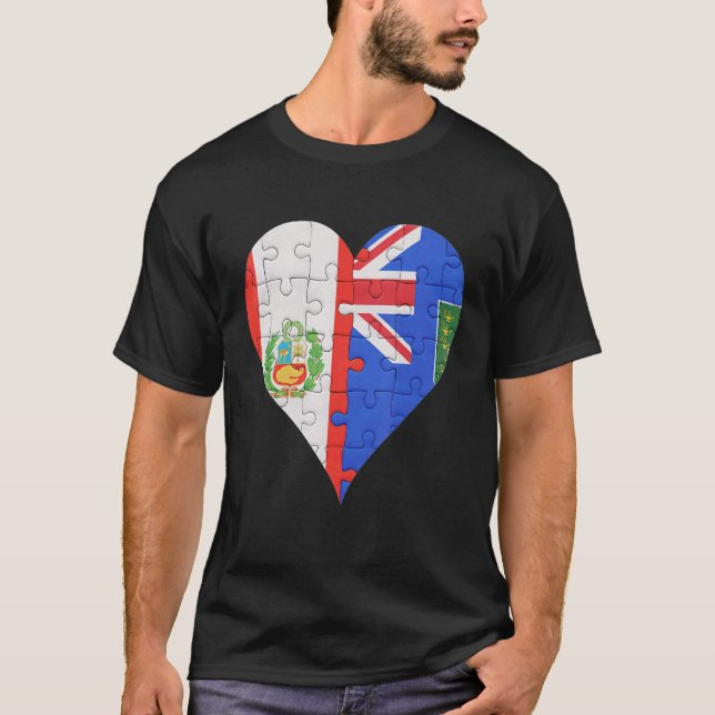 Peruvian British Virgin Islanders Flag Heart T-Shirt (Front)