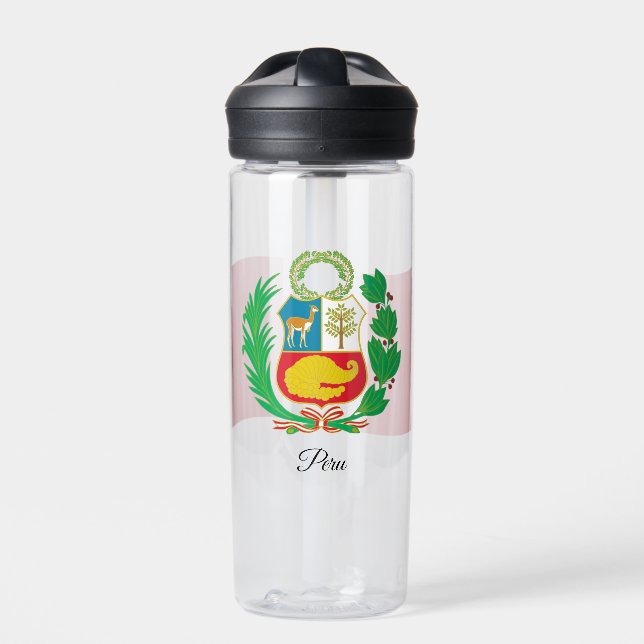Peruvian Coat of Arms, Flag, Peru Water Bottle (Front)