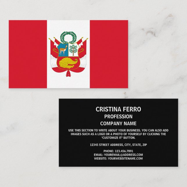 Peruvian Flag & Coat of Arms, Flag of Peru Business Card (Front/Back)