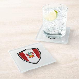 Peruvian flag-coat of arms glass coaster