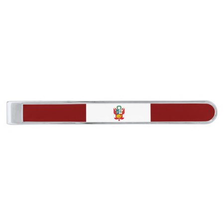 Peruvian Flag-coat Of Arms  Silver Finish Tie Bar