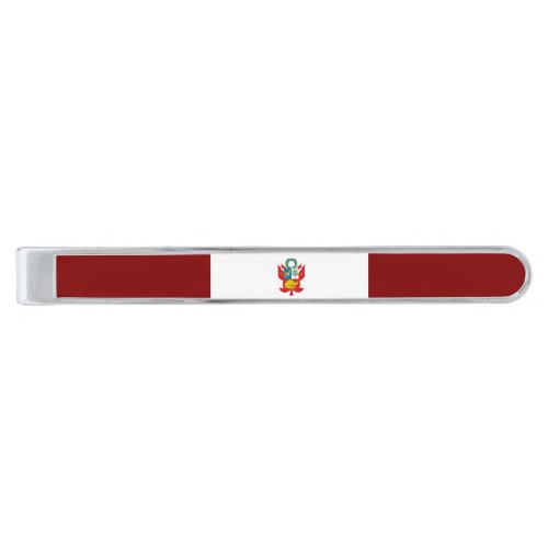 Peruvian flag_coat of arms  silver finish tie bar