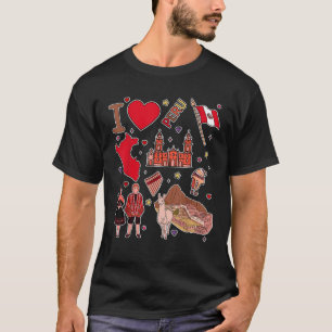 Peruvian hand drawn landmarks Peru map Culture ico T-Shirt
