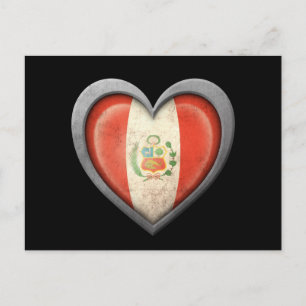 Peruvian Heart Flag with Metal Effect Postcard