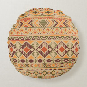 Peruvian Indian: Tribal Geometric Seamless Round Pillow