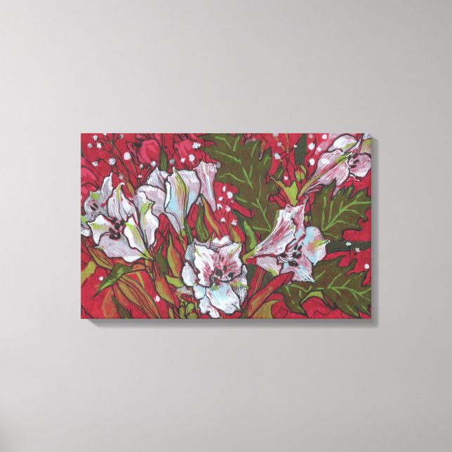 Peruvian Lilies Spring Flowers Floral Art Sketch   Canvas Print (Front)