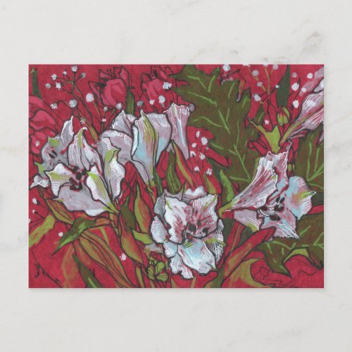 Peruvian Lilies Spring Flowers Floral Art Sketch  Postcard