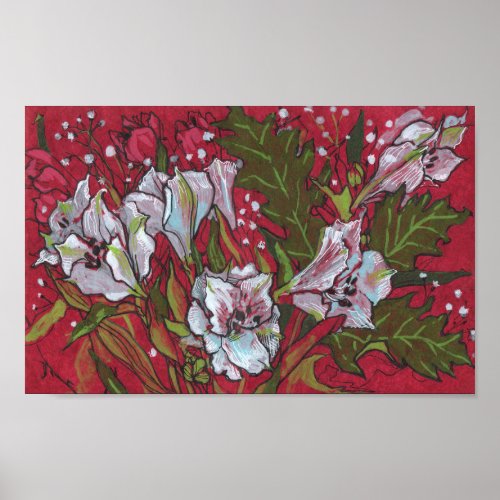 Peruvian Lilies Spring Flowers Floral Art Sketch   Poster