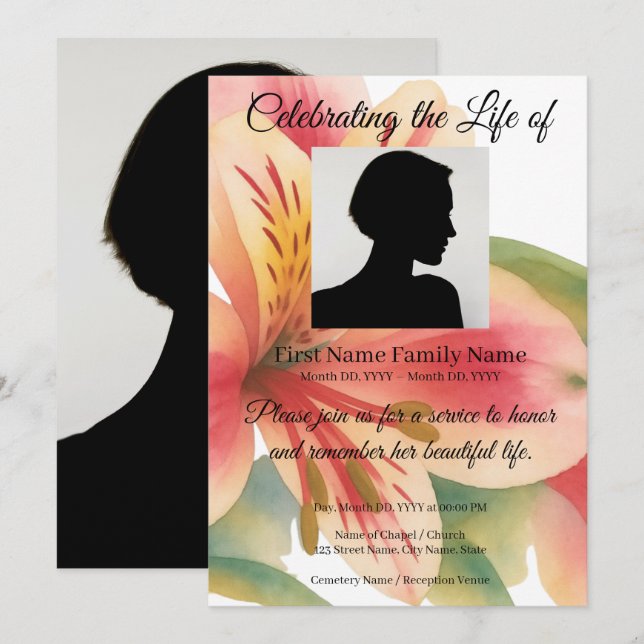 Peruvian lily memorial invitation (Front/Back)