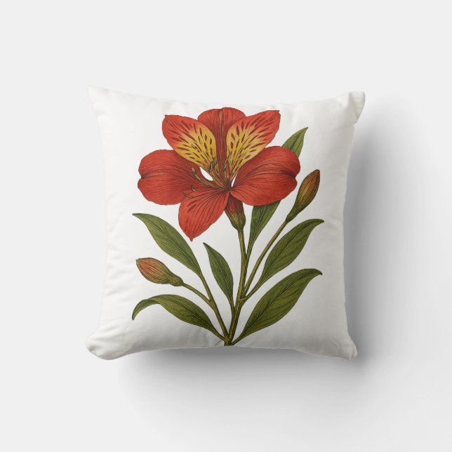 Peruvian Lily Throw Pillow | Vintage Botanical (Front)