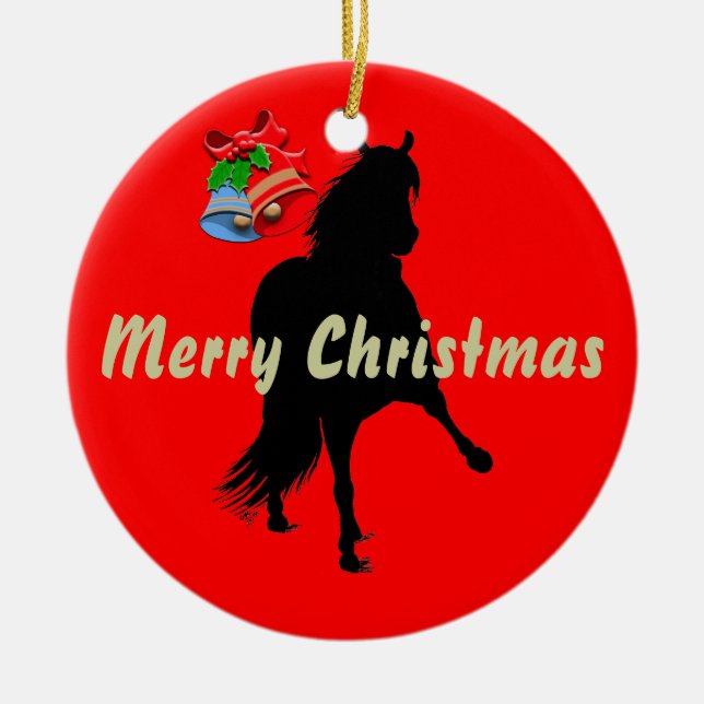 Peruvian Paso Horse Silhouette Merry Christmas Ceramic Ornament (Front)