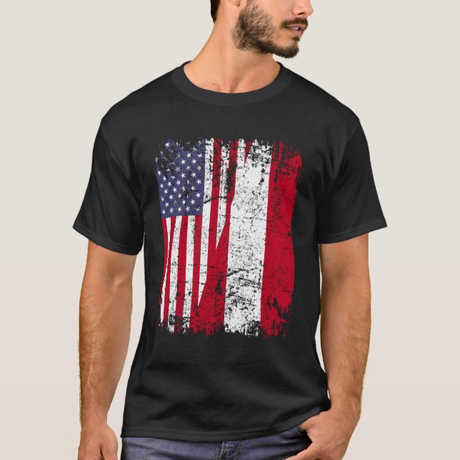 Peruvian Roots Half American Flag Peru Flag T-Shirt (Front)