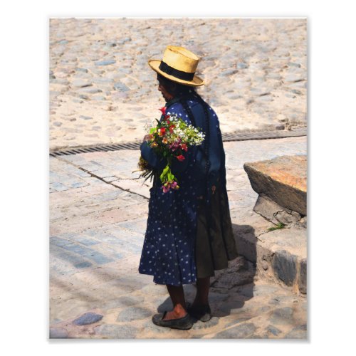 Peruvian Woman Holding Flowers Photo Print