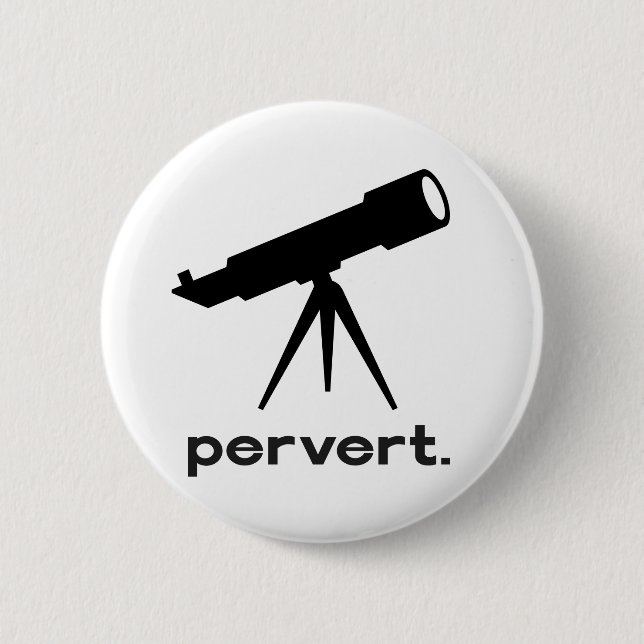 Pervert with Telescope Funny Parody Humor Pinback Button (Front)