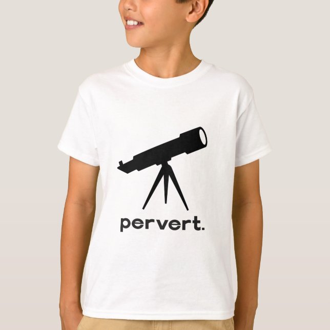 Pervert with Telescope Funny Parody Humor T-Shirt (Front)