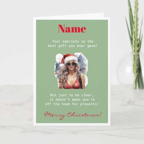 Perzonalizable Cute Green Sobriety Christmas Card