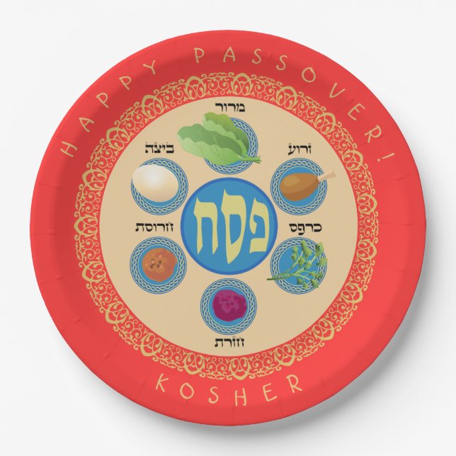 Pesach Seder Kosher six different Passover foods Paper Plates (Front)