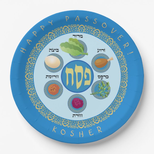 Pesach Seder Kosher six different Passover foods Paper Plates (Front)