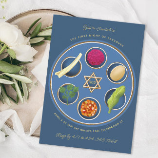 Pesach Seder Plate Happy Passover Dinner Invitation