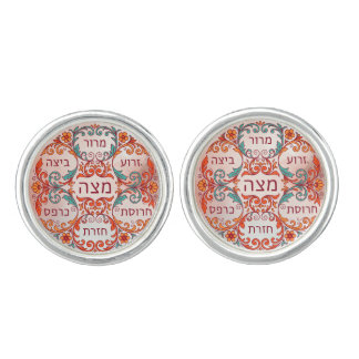 Pesach Seder Plate Hebrew Passover Gift Ke'arah Cufflinks