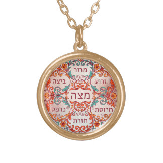 Pesach Seder Plate Hebrew Passover Gift Ke'arah Gold Plated Necklace