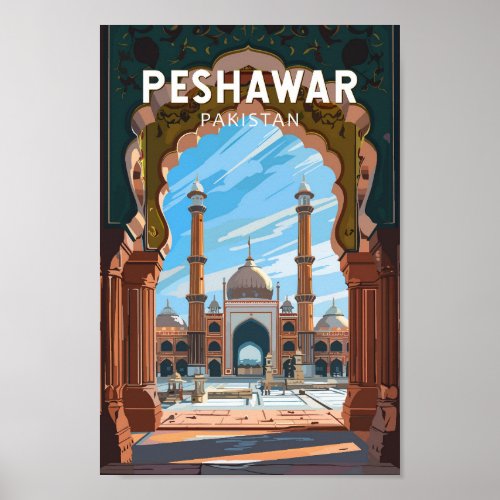 Peshawar Pakistan Travel Art Vintage Poster