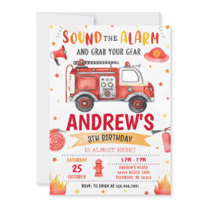 Pesonal Fire truck Birthday Party  Invitation