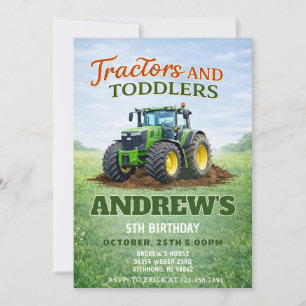 Pesonal Green Tractor Birthday Invitation