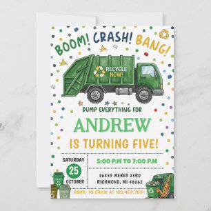 Pesonal Kids Garbage Truck Birthday party Invitation