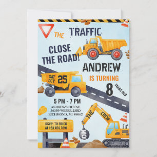 Pesonal Modern Construction Birthday With Photo Invitation