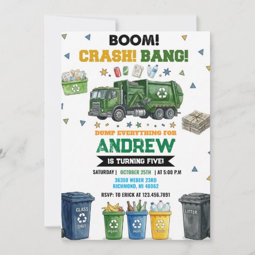 Pesonal Modern Dump Trucks Birthday Any Age Invitation