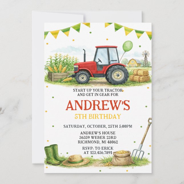 Pesonal Tractor Birthday Ranch Party Invitation (Front)