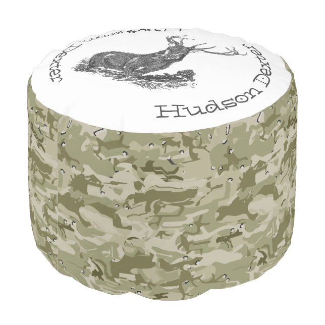 Pesonalized Camo Buck Deer Pouf (Angled Back)