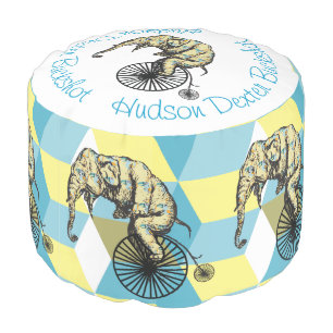 Pesonalized Circus Elephant Abstract Cube Art Pouf